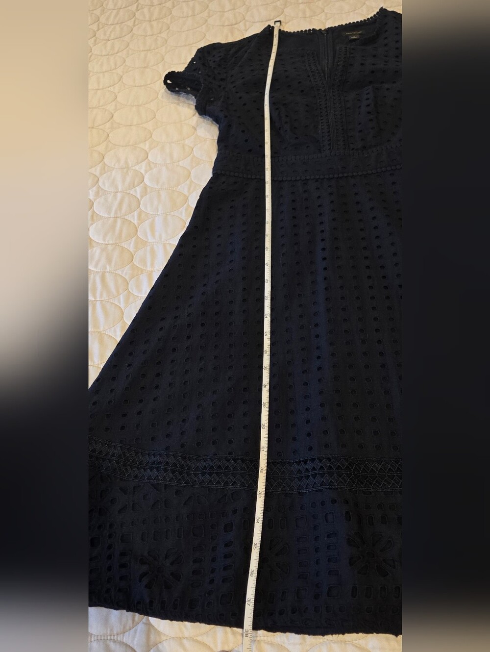 Ann Taylor Mixed Eyelet Flare Dress Cutout Details 0 Navy Wedding Work Event - Picture 5 of 14